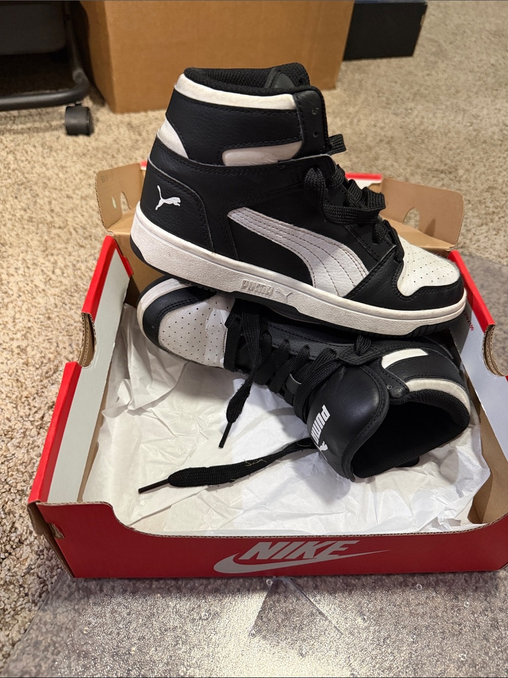 Puma Black and White Kids High-Top Sneakers
